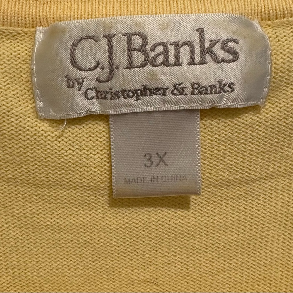 CJ Banks Soft Yellow Button-Front top / light sweater (3X) - Picture 3 of 7